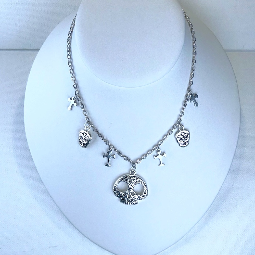 Halloween Day of Dead Sugar Skulls & Crosses Punk Goth Pirate Grunge Necklace